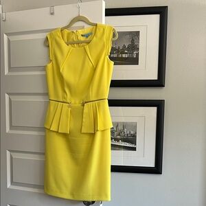 ANTONIO MELANI Yellow Peplum Midi Dress